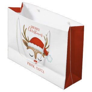 Personalised Cute Christmas Reindeer Face Large Gift Bag