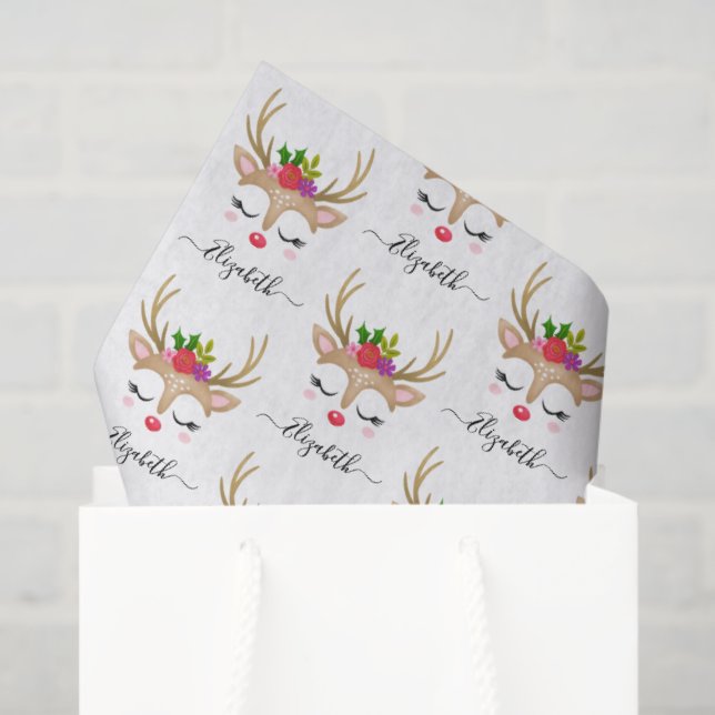 Personalised Cute Christmas Reindeer Face Tissue Paper (Gift Bag)