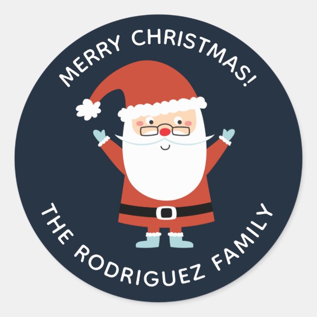 Personalised Cute Christmas Santa Claus Classic Round Sticker (Front)
