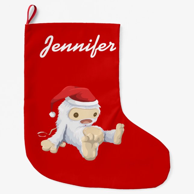 Personalised Cute Christmas Snow Monster Toy Large Christmas Stocking (Front)