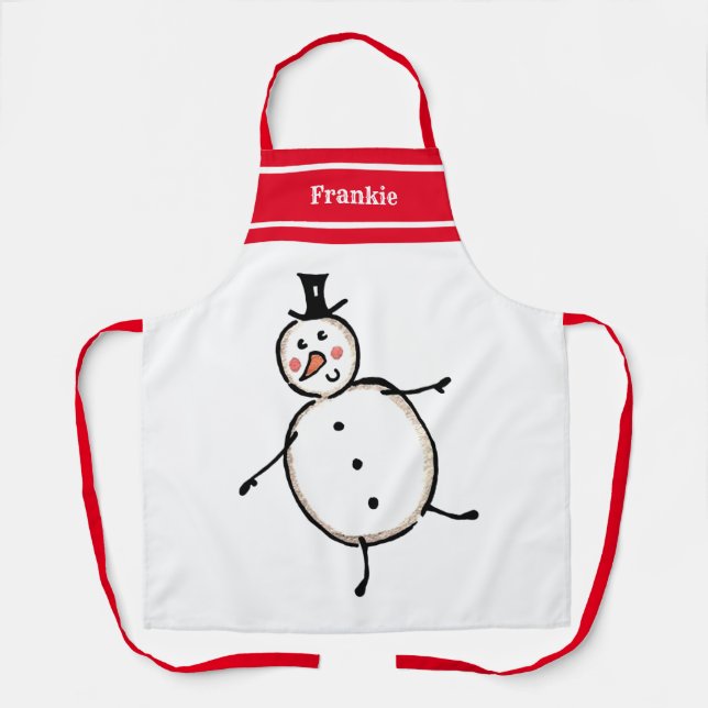 Personalised Cute Christmas Snowman Apron (Front)