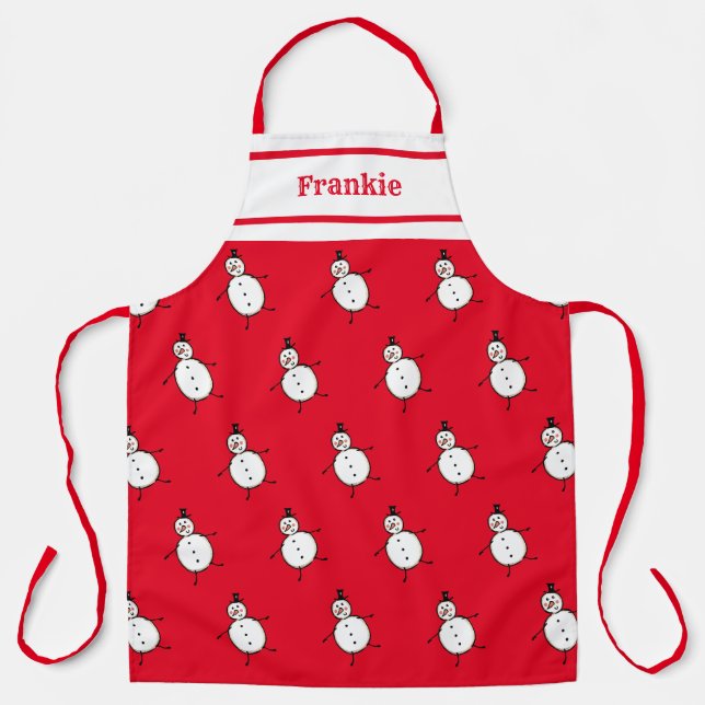 Personalised Cute Christmas Snowman Apron (Front)