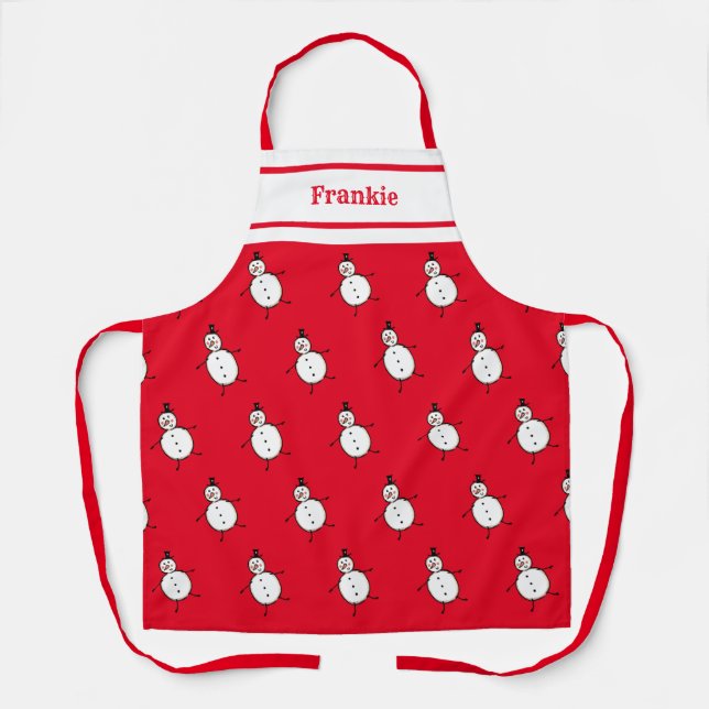 Personalised Cute Christmas Snowman Apron (Front)