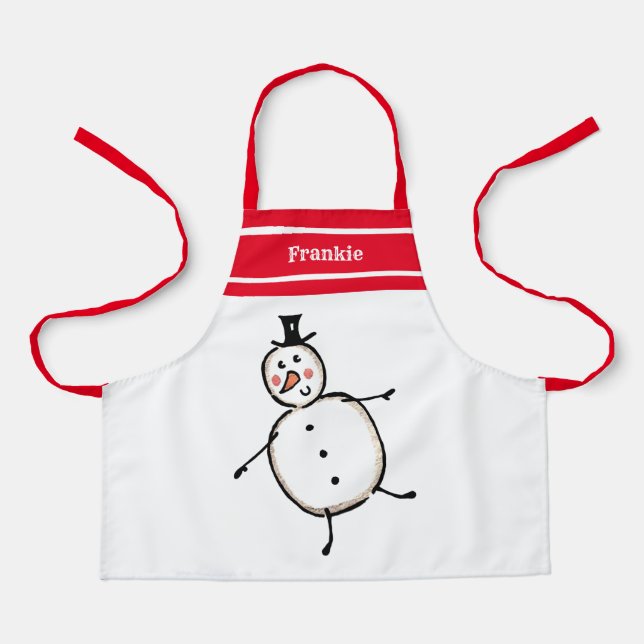 Personalised Cute Christmas Snowman Apron (Front)