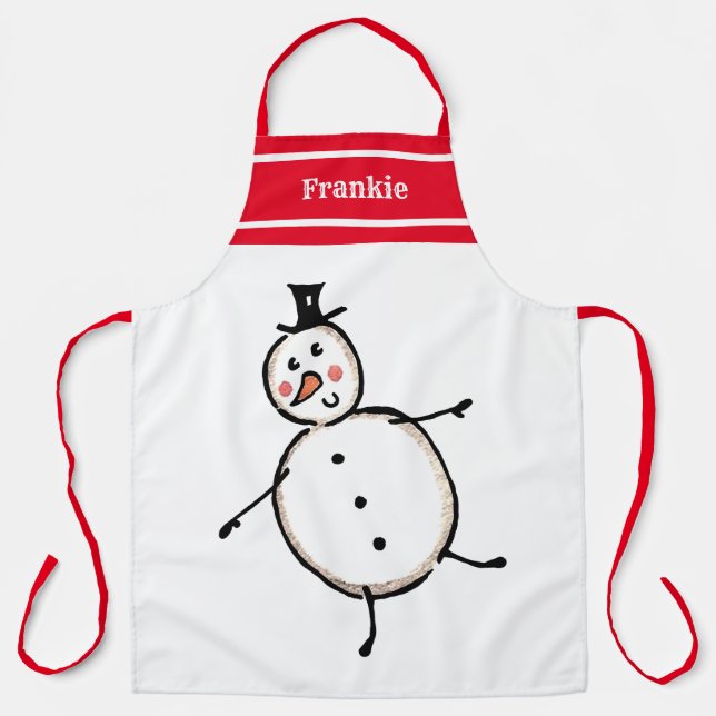Personalised Cute Christmas Snowman Apron (Front)