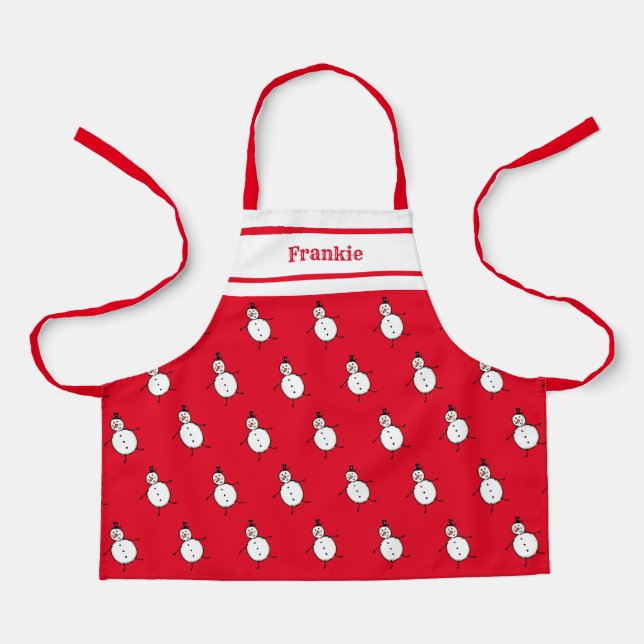 Personalised Cute Christmas Snowman Apron (Front)