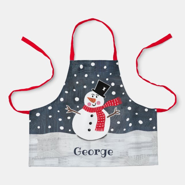 Personalised Cute Christmas Snowman Apron (Front)
