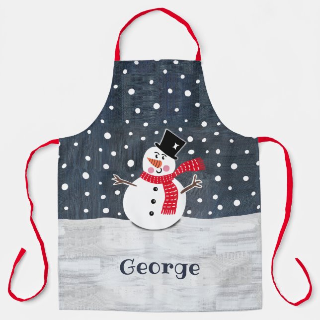 Personalised Cute Christmas Snowman Apron (Front)