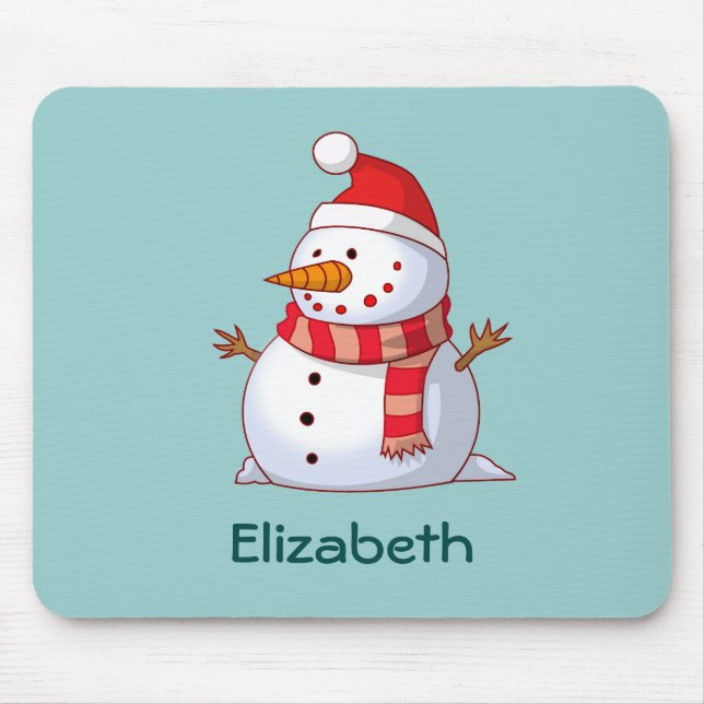 Personalised Cute Christmas Snowman Dressed in Red Mouse Mat (Front)