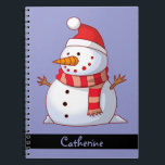 Personalised Cute Christmas Snowman Notebook<br><div class="desc">Personalise with your name or other custom text. A cute Christmas snowman who is kind of chubby and jolly wearing  a striped scarf and a red christmas hat. Festive and fun.</div>