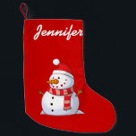 personalised Cute Christmas Snowman Small Christmas Stocking<br><div class="desc">A cute Christmas snowman who is kind of chubby and jolly wearing  a striped scarf and a red christmas hat. Festive and fun. Personalise with your name or other custom text.</div>