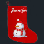 personalised Cute Christmas Snowman Small Christmas Stocking<br><div class="desc">A cute Christmas snowman who is kind of chubby and jolly wearing  a striped scarf and a red christmas hat. Festive and fun. Personalise with your name or other custom text.</div>