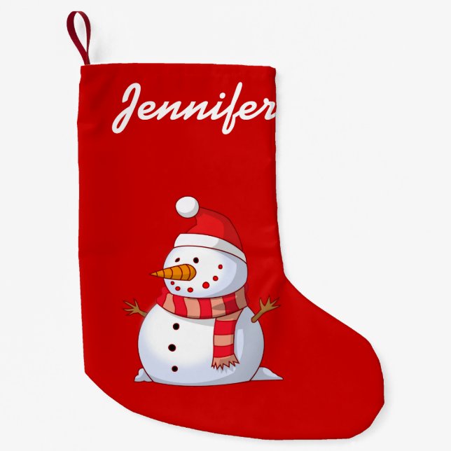 personalised Cute Christmas Snowman Small Christmas Stocking (Front)