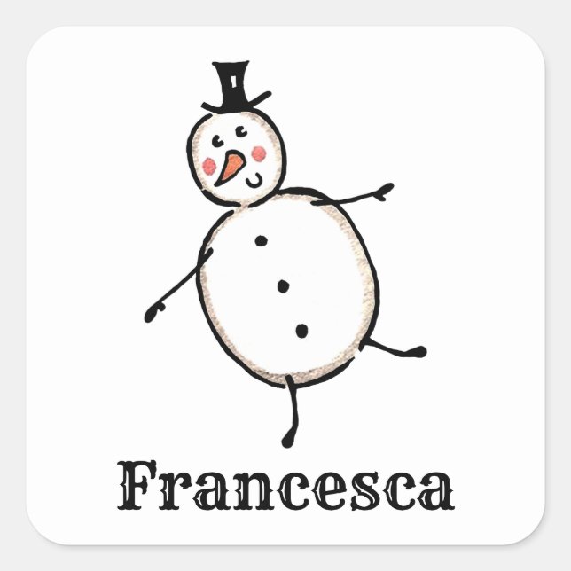 Personalised Cute Christmas Snowman Square Sticker (Front)