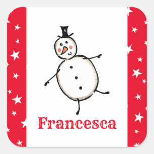 Personalised Cute Christmas Snowman Square Sticker