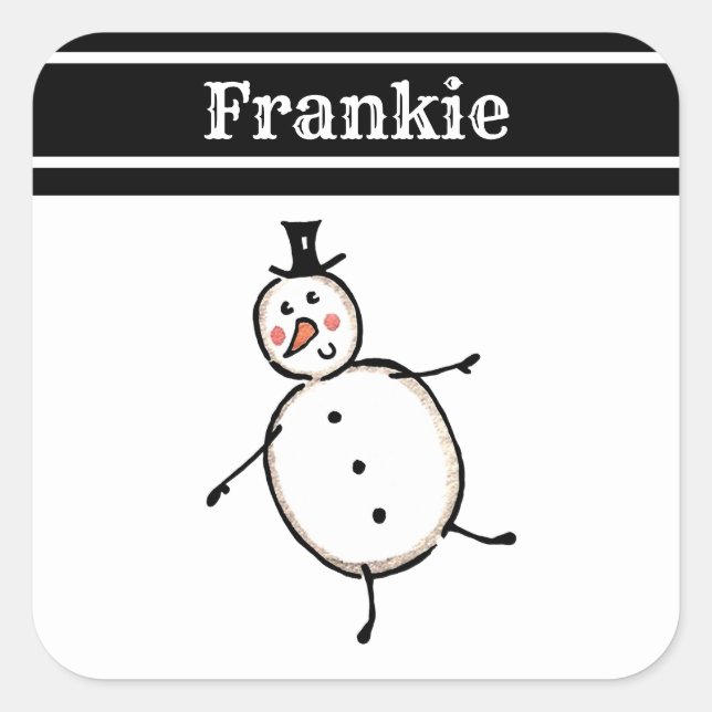 Personalised Cute Christmas Snowman Square Sticker (Front)