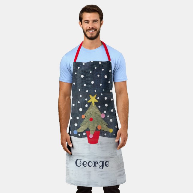 Personalised Cute Christmas Tree Apron (Worn)