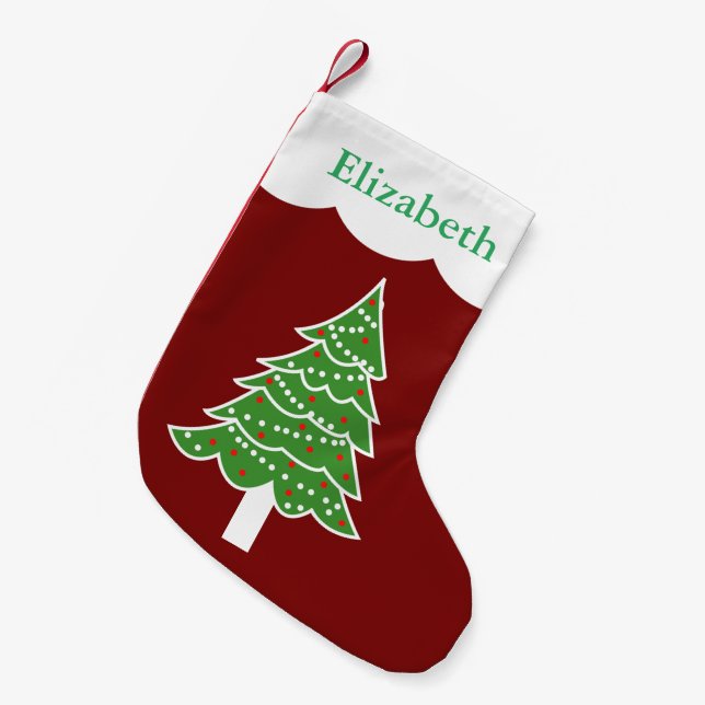 Personalised Cute Christmas Tree Small Christmas Stocking (Front (Hanging))