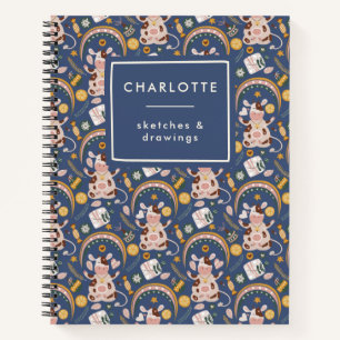 Personalised Cute Christmas Yoga Cow Whimsical Notebook