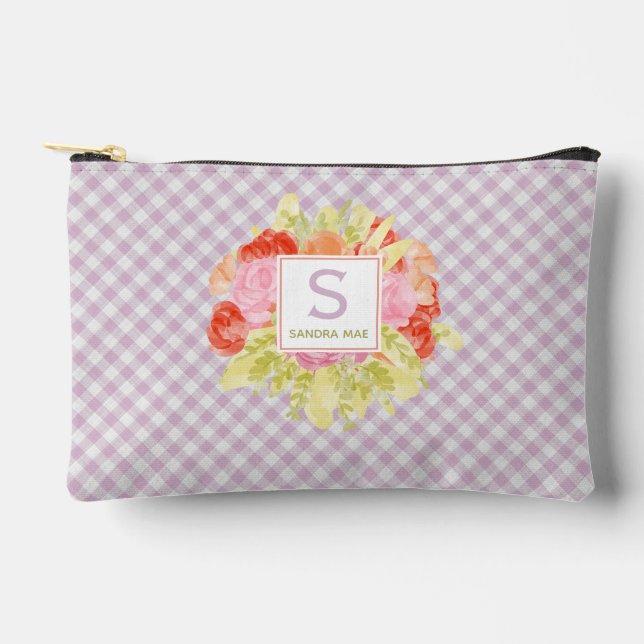 Personalised Cute Classic Gingham Check Pattern Accessory Pouch (Front)