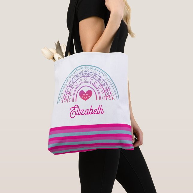 Personalised Cute Colourful Boho Rainbow Tote Bag (Close Up)