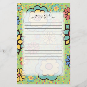 Personalised Cute Colourful Flowers on Green Stationery