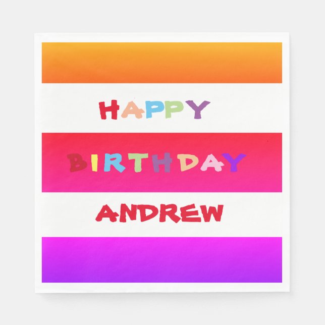 Personalised Cute & Colourful Happy Birthday Paper Napkin (Front)