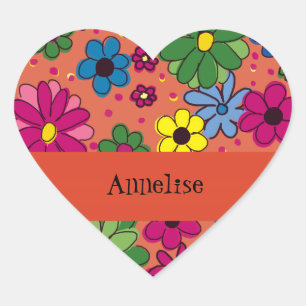 Personalised Cute Colourful Orange Floral  Sticker