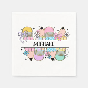 Personalised Cute Colourful Pencil - Back To Schoo Napkin