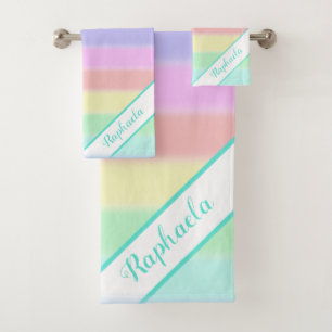 Personalised Cute Colourful Rainbow Striped Bath Towel Set