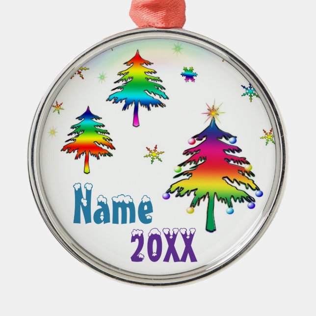 Personalised Cute Colourful Rainbow Trees Ornament (Front)