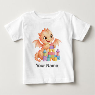 Personalised Cute Coral Baby Dragon Block Castle T-Shirt