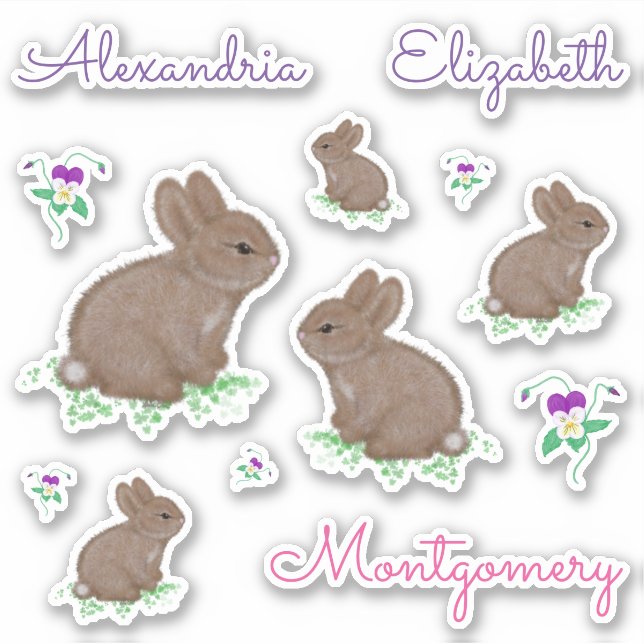 Personalised Cute Cottontail Bunnies and Flowers (Front)