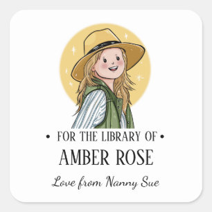 Personalised Cute Country Girl Bookplate Sticker