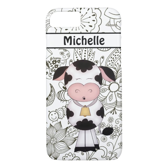 Personalised Cute Cow and Garden, Black and White Case-Mate iPhone Case (Back)
