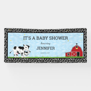 Personalised Cute Cows Black White Baby Shower Banner