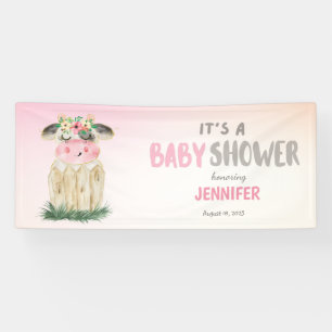 Personalised Cute Cows Pink Gold Baby Shower   Banner