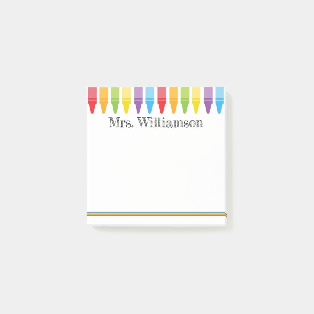 Personalised Cute Crayons Teacher Back to School Post-it Notes (Front)