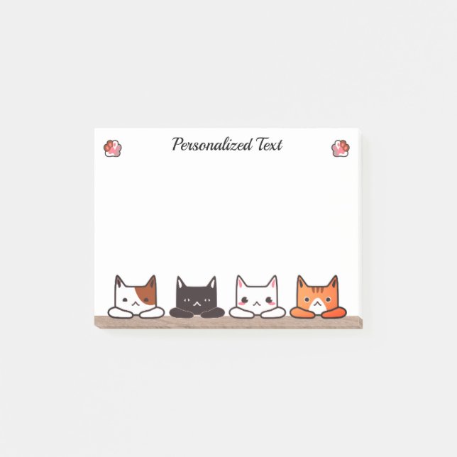 Personalised Cute Curious Kitty Cats Post-it Notes (Front)