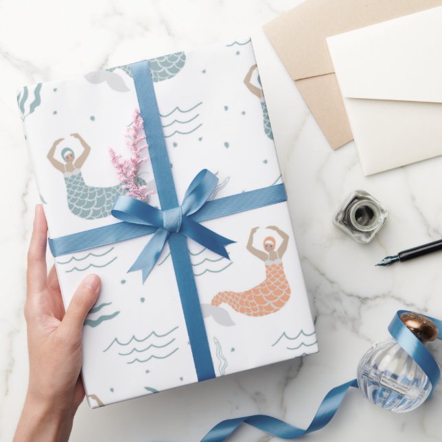 Personalised Cute Dancing Mermaid Illustration Sea Wrapping Paper (Gifting)