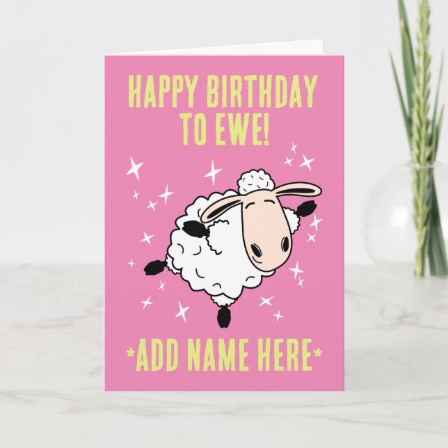 Personalised Cute Dancing Sheep Pink Birthday Card (Front)