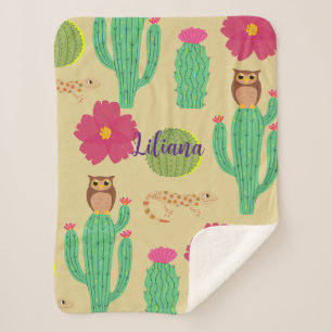 Personalised Cute Desert Animals and Cactus Sherpa Blanket