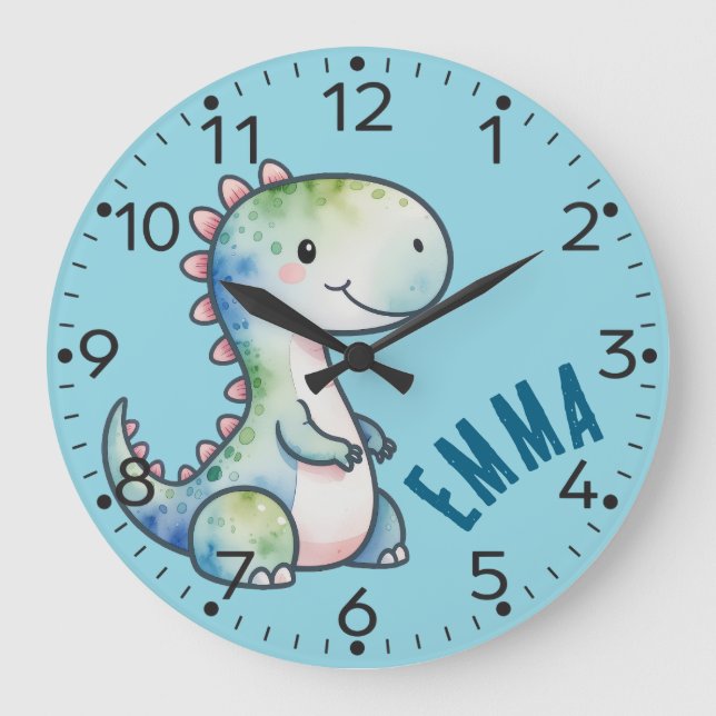 Personalised Cute Dino- Velociraptor Wall Clock (Front)
