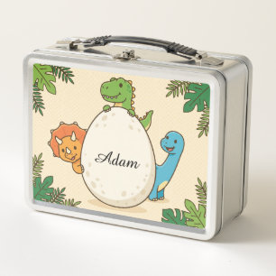 Personalised Cute Dinosaur Egg Jungle Metal Lunch Box