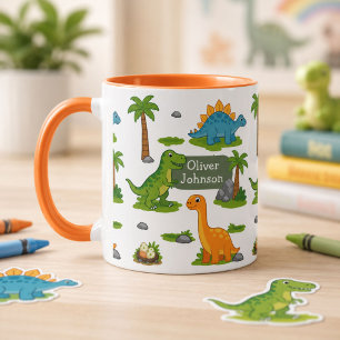 Personalised Cute Dinosaur Kids Name Mug