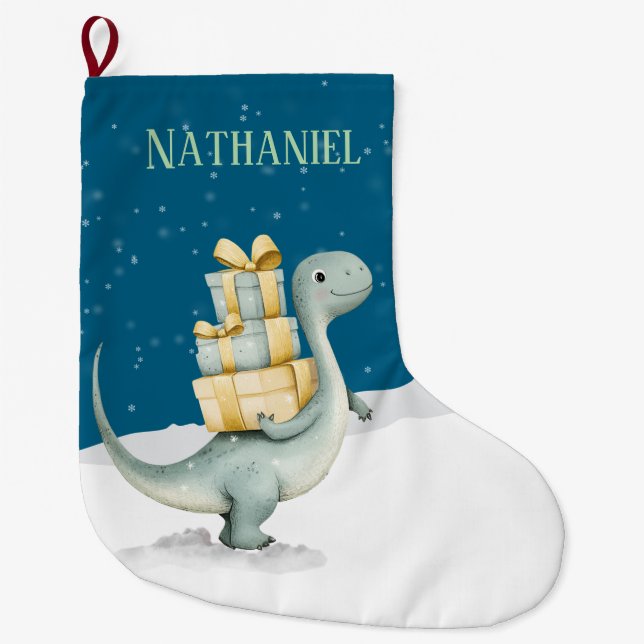 Personalised  Cute Dinosaur Large Christmas Stocking (Front)