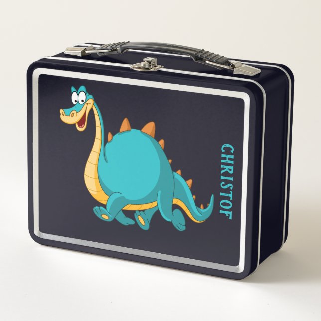 Personalised cute Dinosaur Metal Lunch Box (Front)