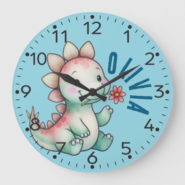 Personalised Cute Dinosaur, Stegosaurs, Wall Clock (Front)
