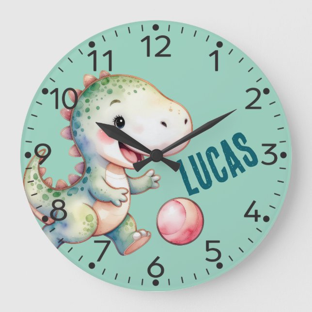 Personalised Cute Dinosaur, T-Rex, Wall Clock (Front)