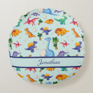 Personalised Cute Dinosaurs Blue Boy Baby Round Cushion